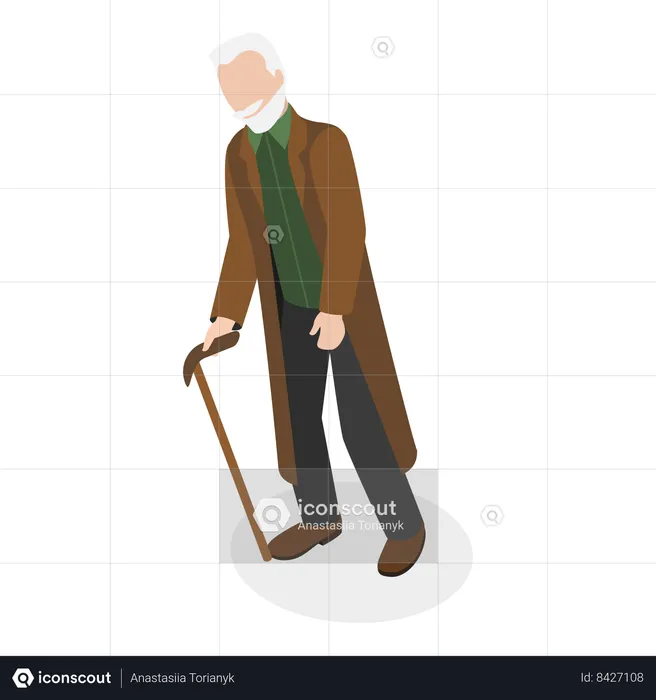 Disable old man with stick  Illustration