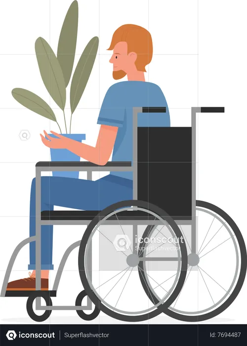 Disabled boy holding plant  Illustration