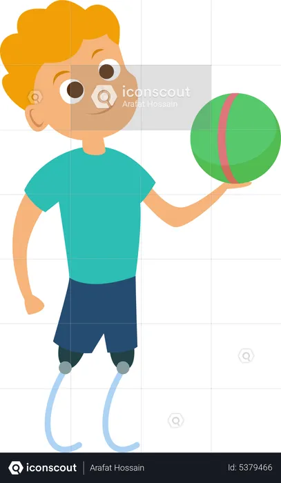 Disabled boy playing with ball  Illustration