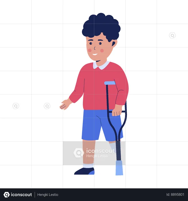 Disabled  boy walking With Crutches  Illustration