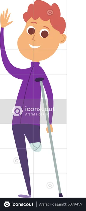 Disabled boy with sticks  Illustration