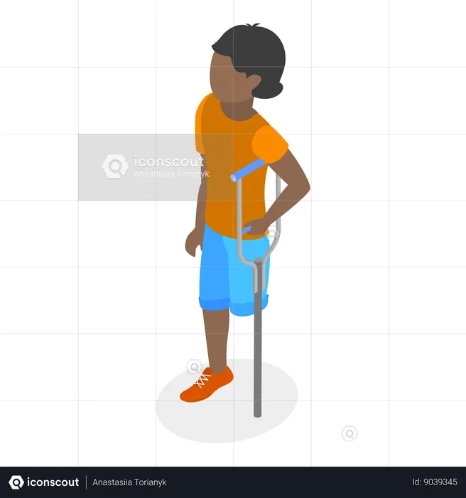 Disabled child with crutches  Illustration