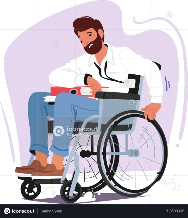 Disabled employee is taking files on his wheelchair  Illustration