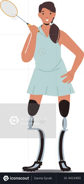Disabled Girl Holding Racket  Illustration