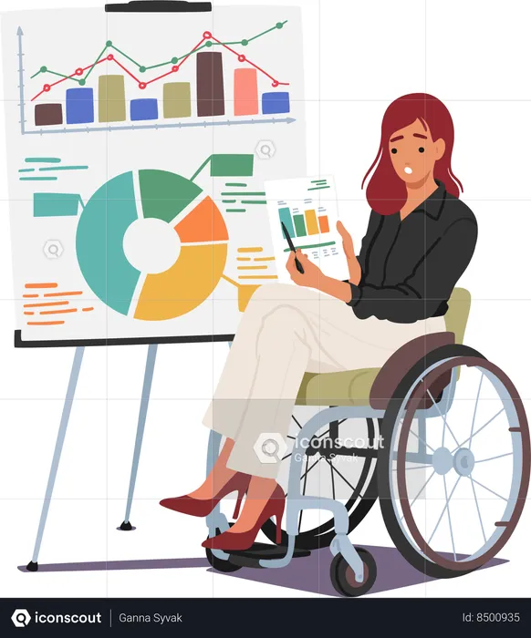 Disabled girl is giving office presentation  Illustration