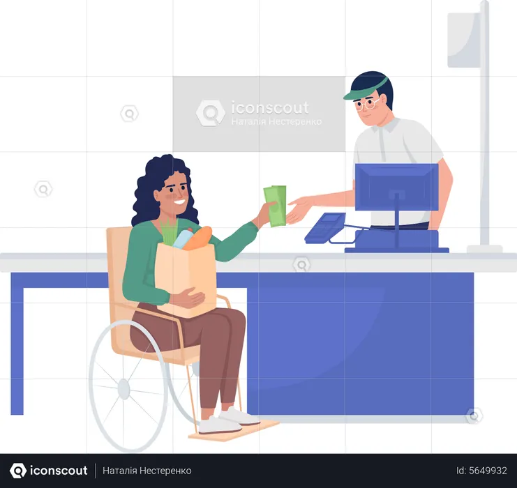 Disabled lady at supermarket  Illustration