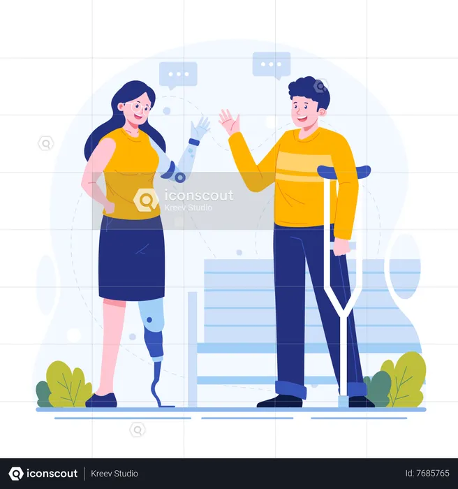 Disabled man and woman talking to each other  Illustration