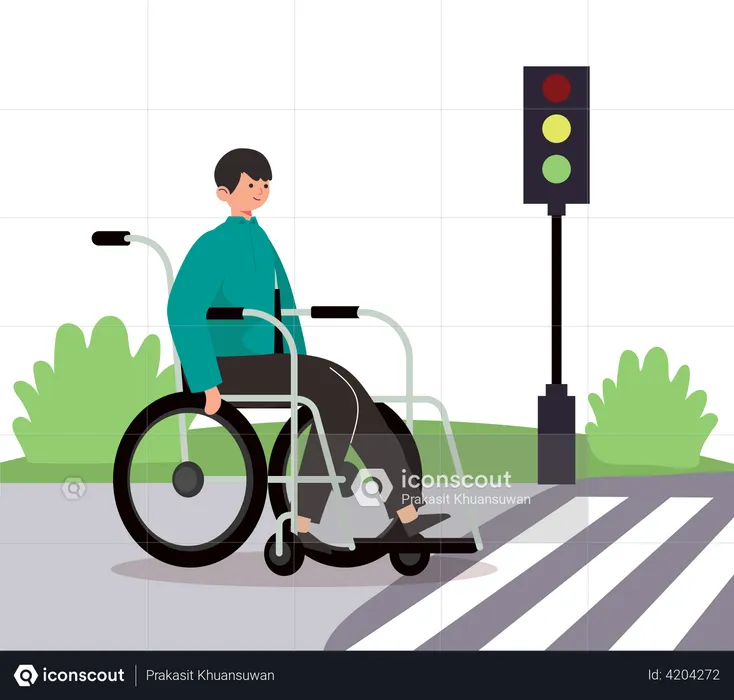 Disabled man at traffic signal  Illustration