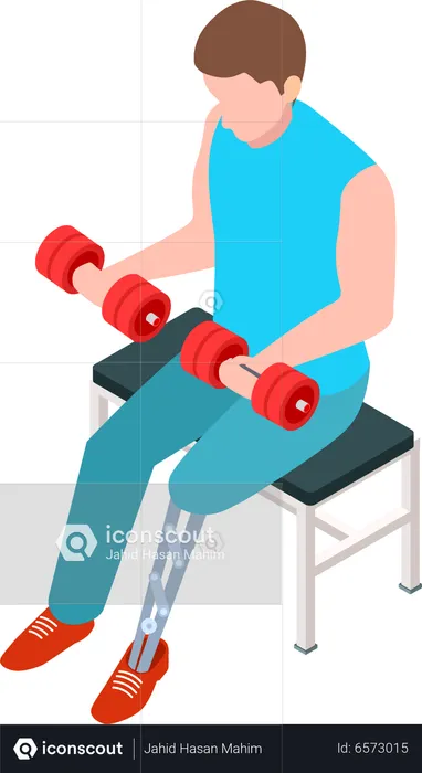 Disabled man doing exercise with dumbbell  Illustration