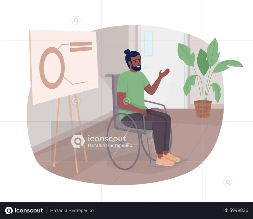 Disabled man giving presentation  Illustration