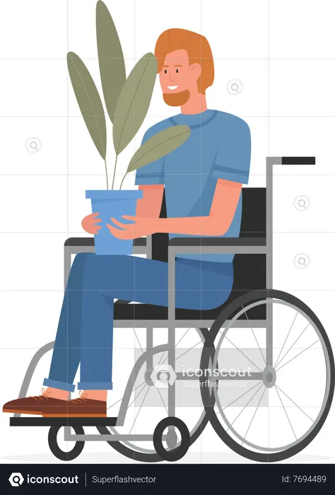 Disabled Man holding plant pot  Illustration