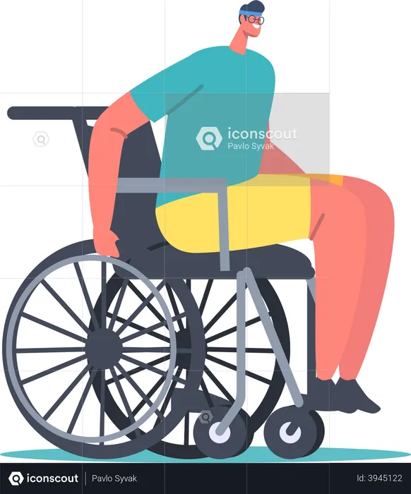 Disabled Man Riding Wheelchair  Illustration