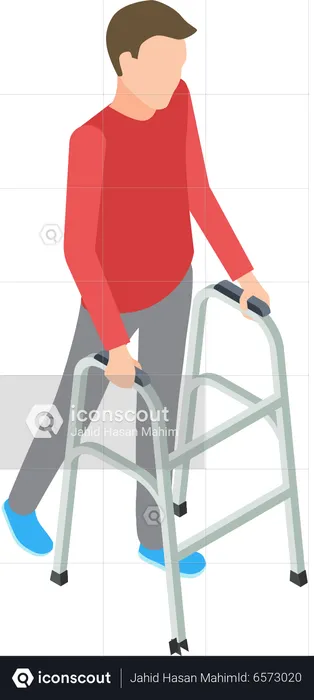 Disabled man walking with walker  Illustration