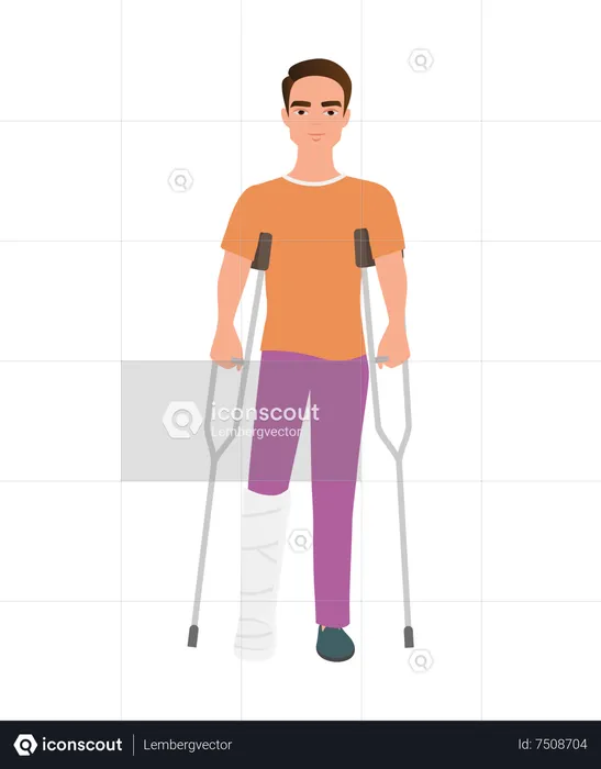 Disabled man with crutches  Illustration