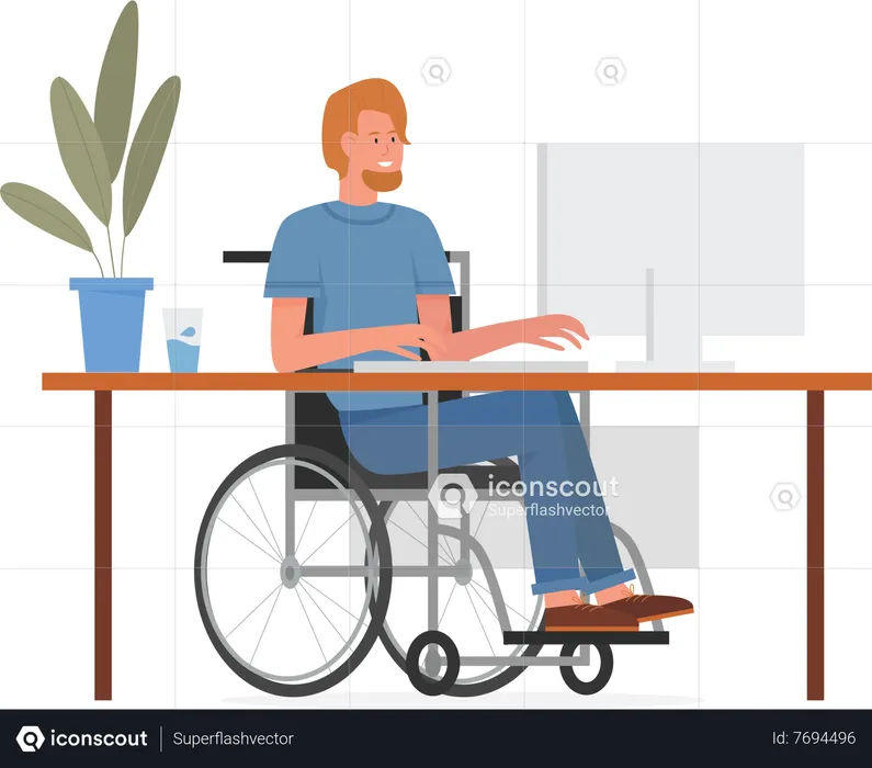 Disabled Man working on laptop  Illustration