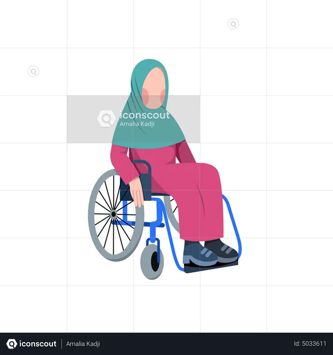 Disabled Muslim Woman On Wheelchair  Illustration
