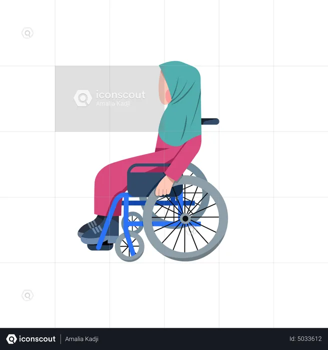 Disabled Muslim Woman On Wheelchair  Illustration