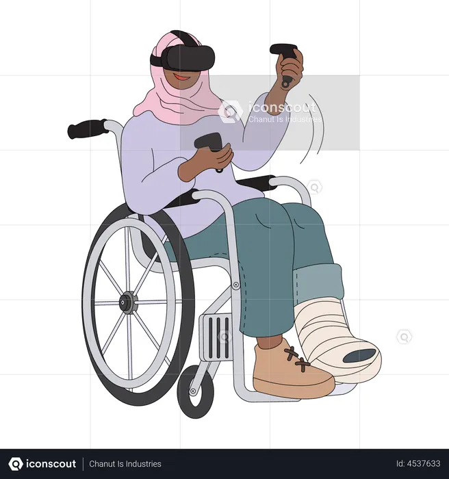 Disabled muslim woman using VR technology  Illustration