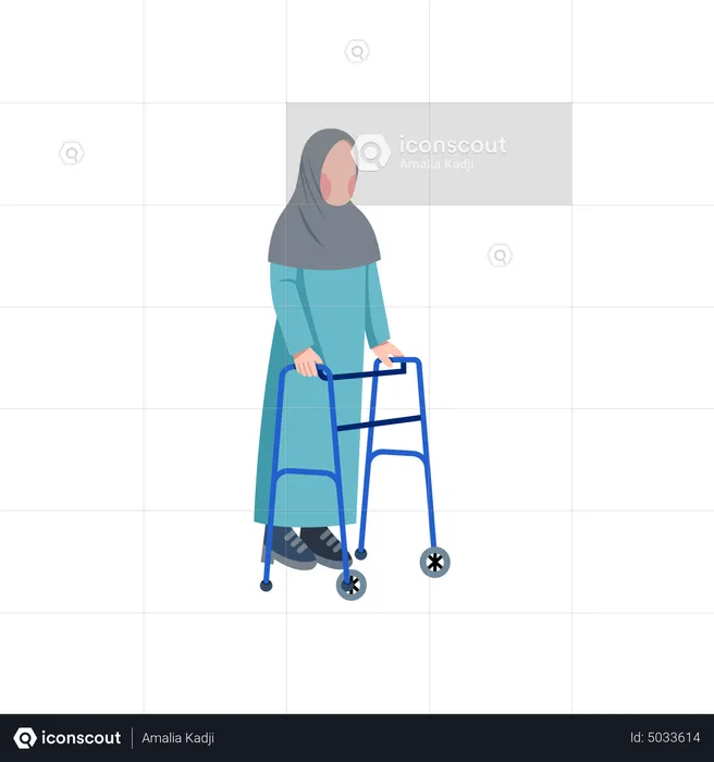 Disabled Muslim Woman With Walking Frame  Illustration