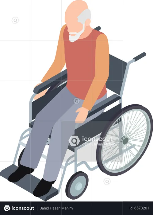 Disabled old male sitting on wheelchair  Illustration