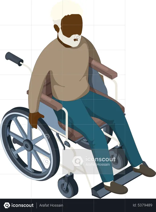 Disabled old male sitting on wheelchair  Illustration