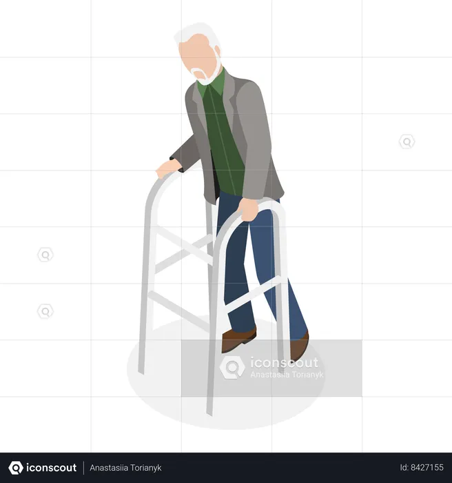 Disabled old person using walker  Illustration