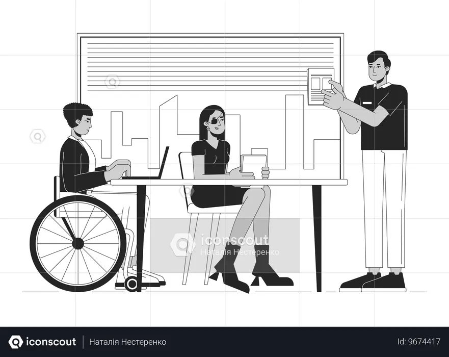 Disabled people in office  Illustration