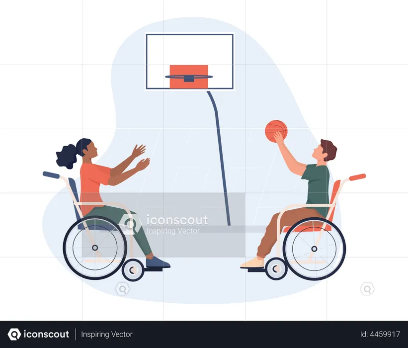 Disabled people in wheelchair playing basketball  Illustration