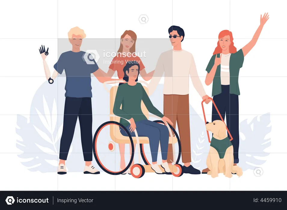 Disabled people standing together  Illustration