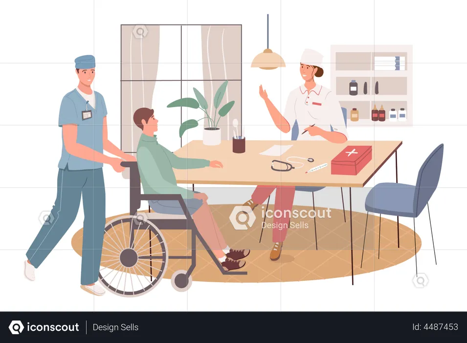 Disabled person at doctor appointment  Illustration
