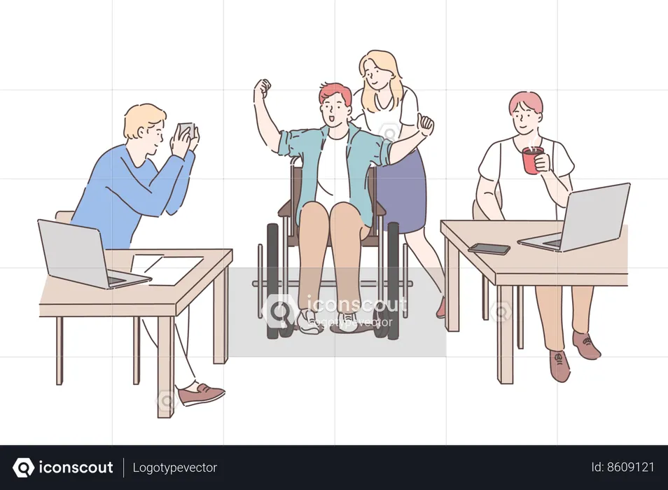 Disabled person is working at office  Illustration