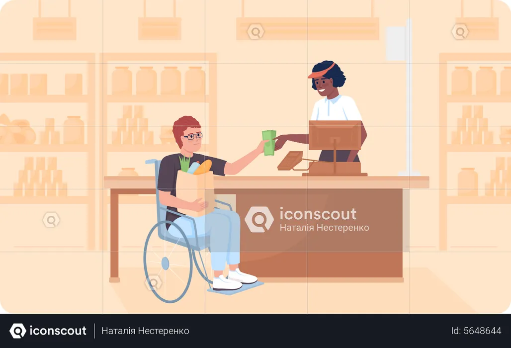 Disabled person shopping from store  Illustration