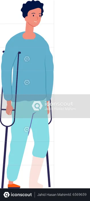 Disabled person stand on Crutches  Illustration