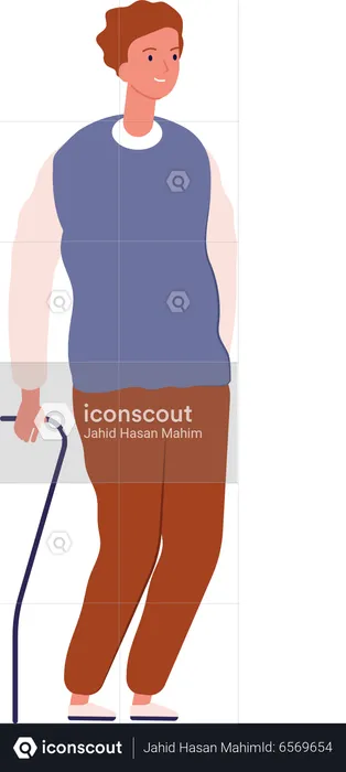 Disabled person stand on walking stick  Illustration