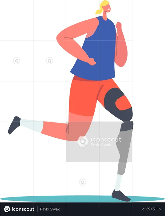 Disabled Sportswoman with Amputated Limb Running Competition  Illustration