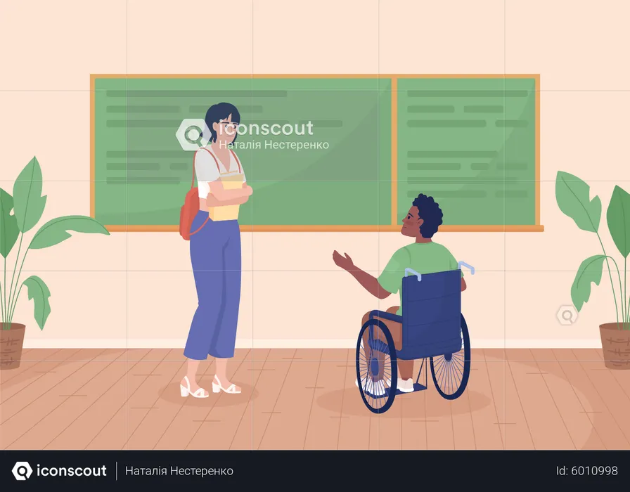 Disabled student with friend in classroom  Illustration