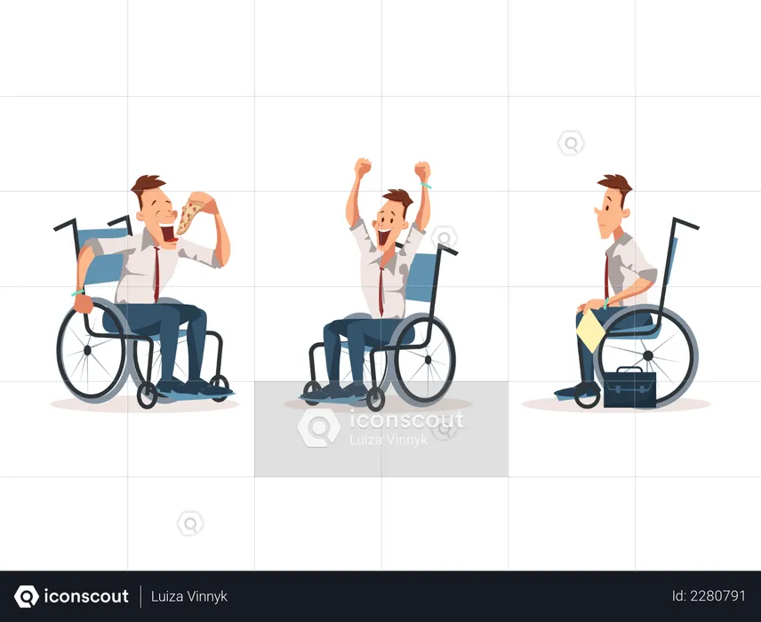 Disabled Wheelchair Coworker Express Emotion  Illustration