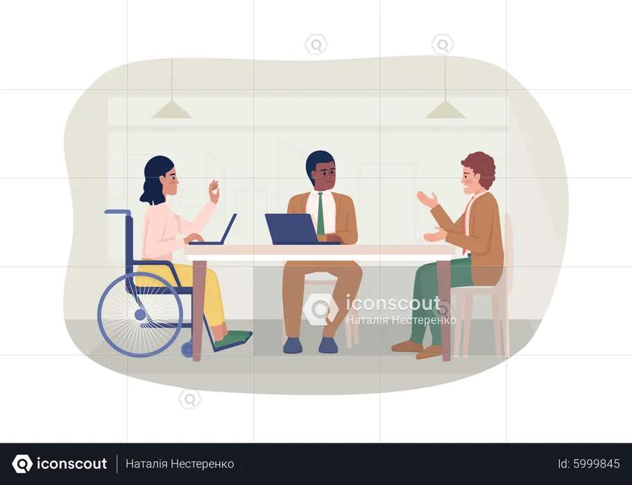 Disabled woman at meeting  Illustration