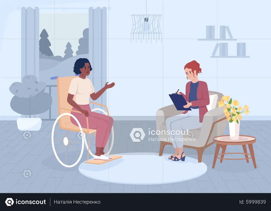 Disabled woman at psychotherapy  Illustration