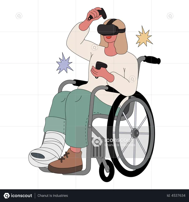 Disabled woman experiencing VR  Illustration