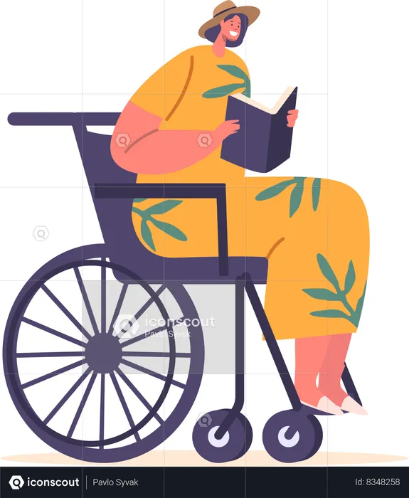 Disabled Woman In Wheelchair reading book  Illustration