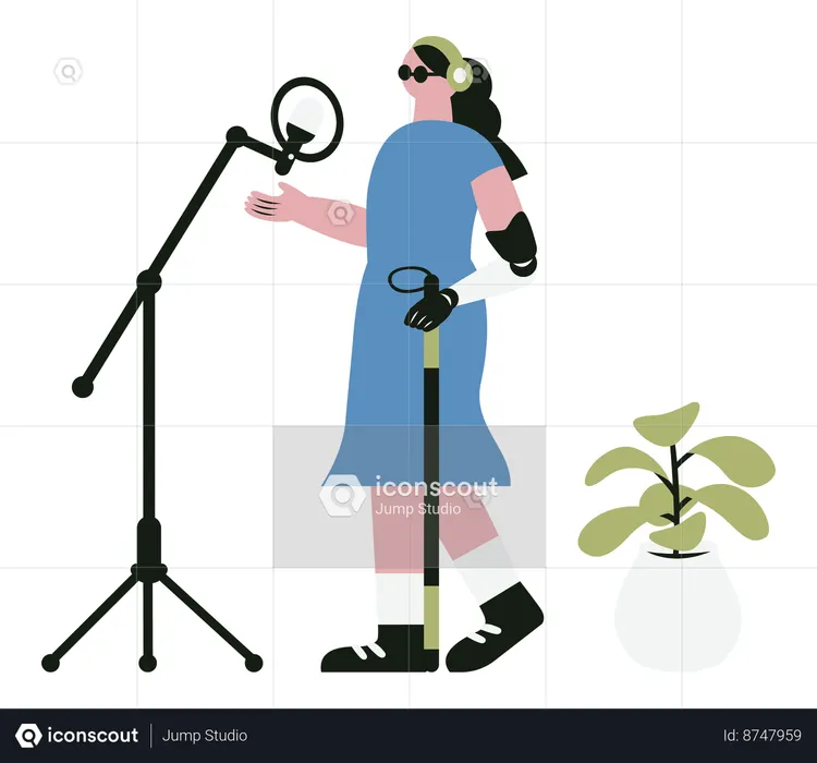 Disabled Woman Recording Music  Illustration