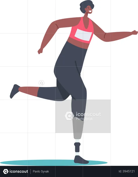 Disabled woman running a marathon  Illustration