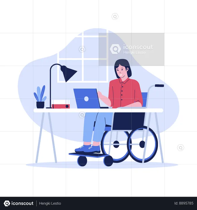 Disabled woman works using wheelchair  Illustration