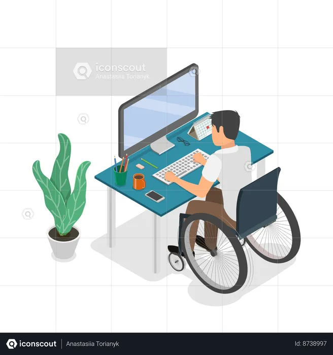 Disabled Worker woking at office  Illustration