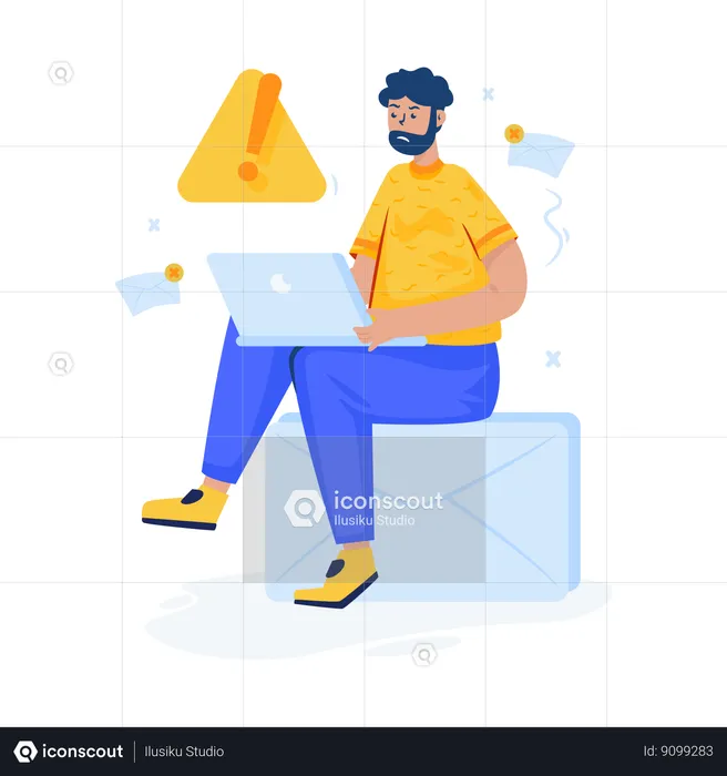 Disappointed man failed to send message  Illustration