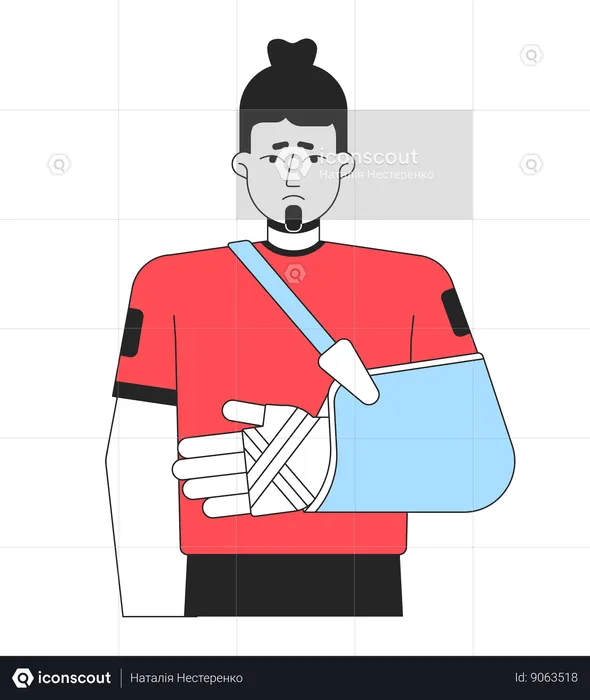 Disappointed man with broken arm  Illustration