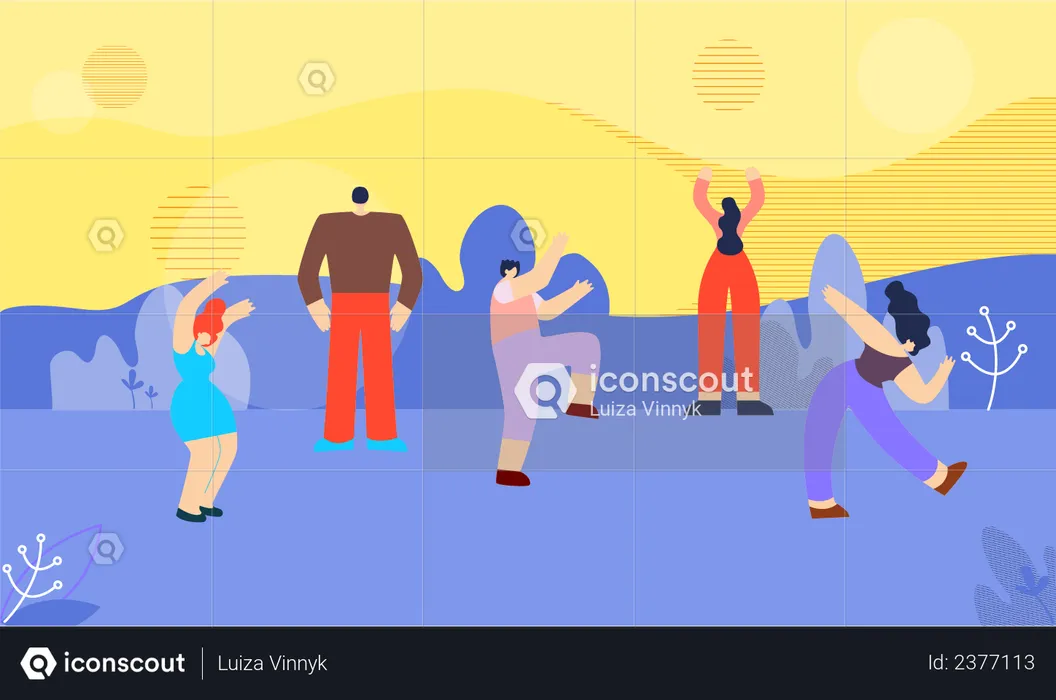 Disco People in Floral Style  Illustration