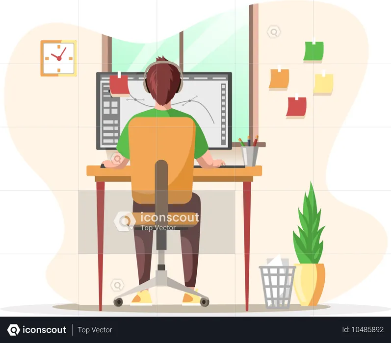 Diseñador gráfico trabajando en la PC  Ilustración