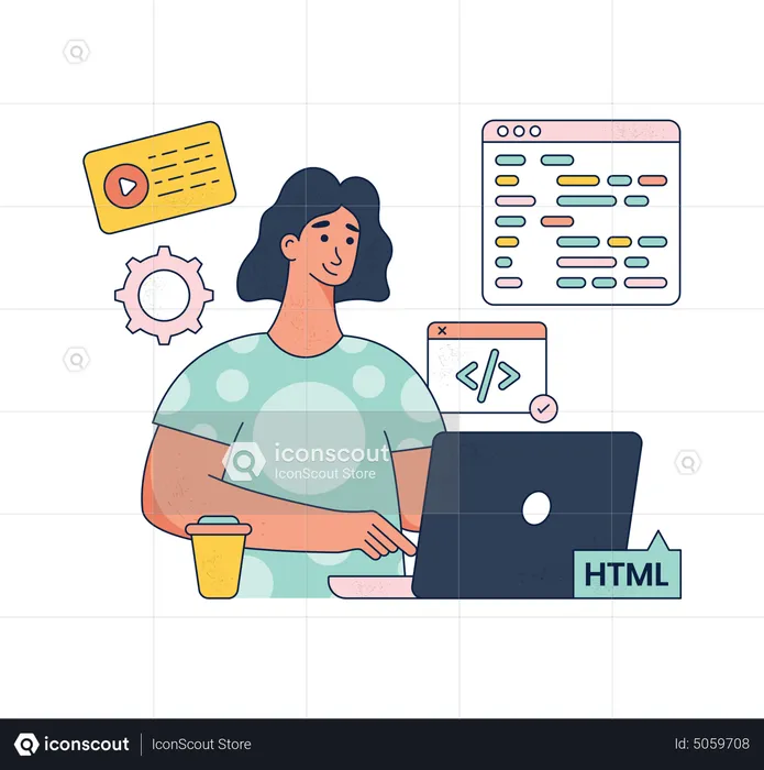 Diseñador haciendo codificación de sitios web  Ilustración